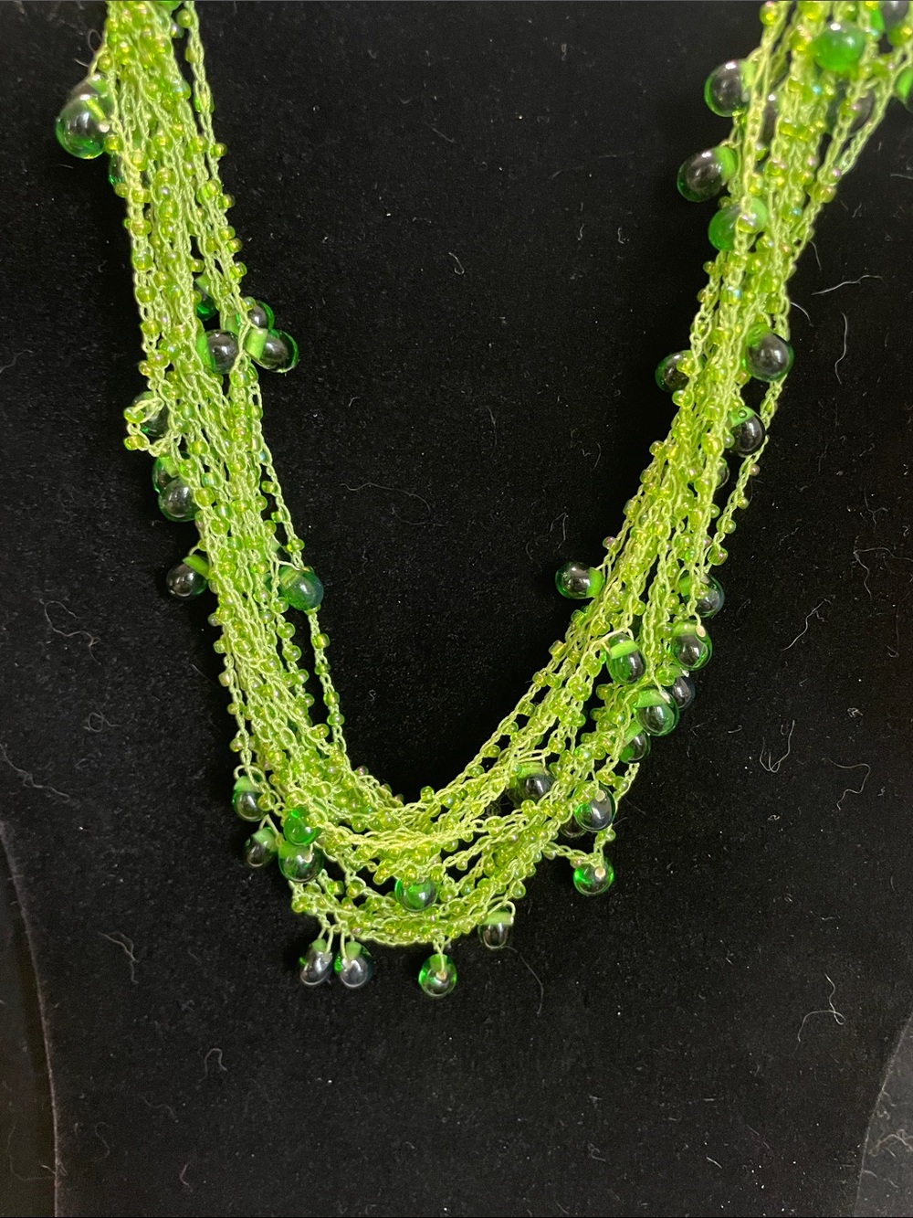 Summer - Multi-Strand Green Bead Crochet Necklace
